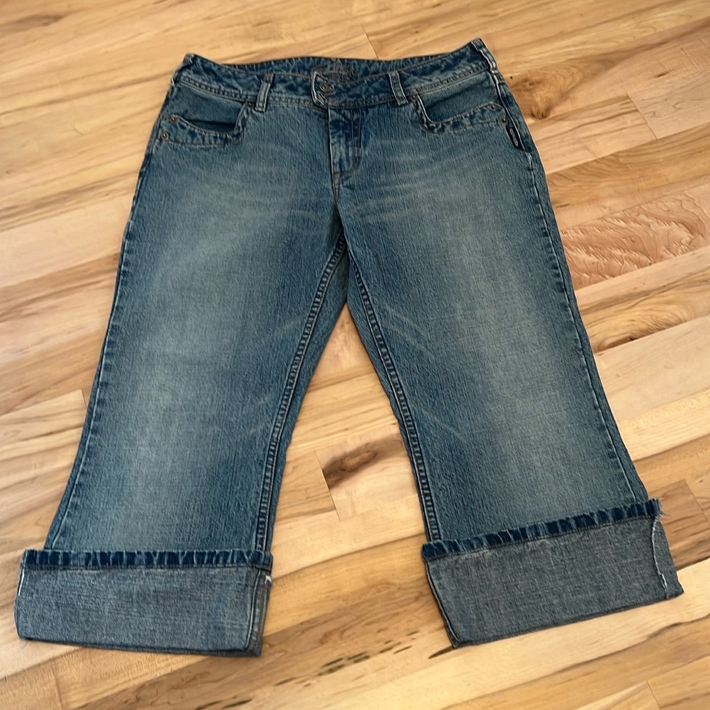 Silver Jean Cuffed Capris